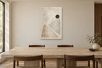 Soft Geometry in a dining room — interior mockup with the complete original artwork