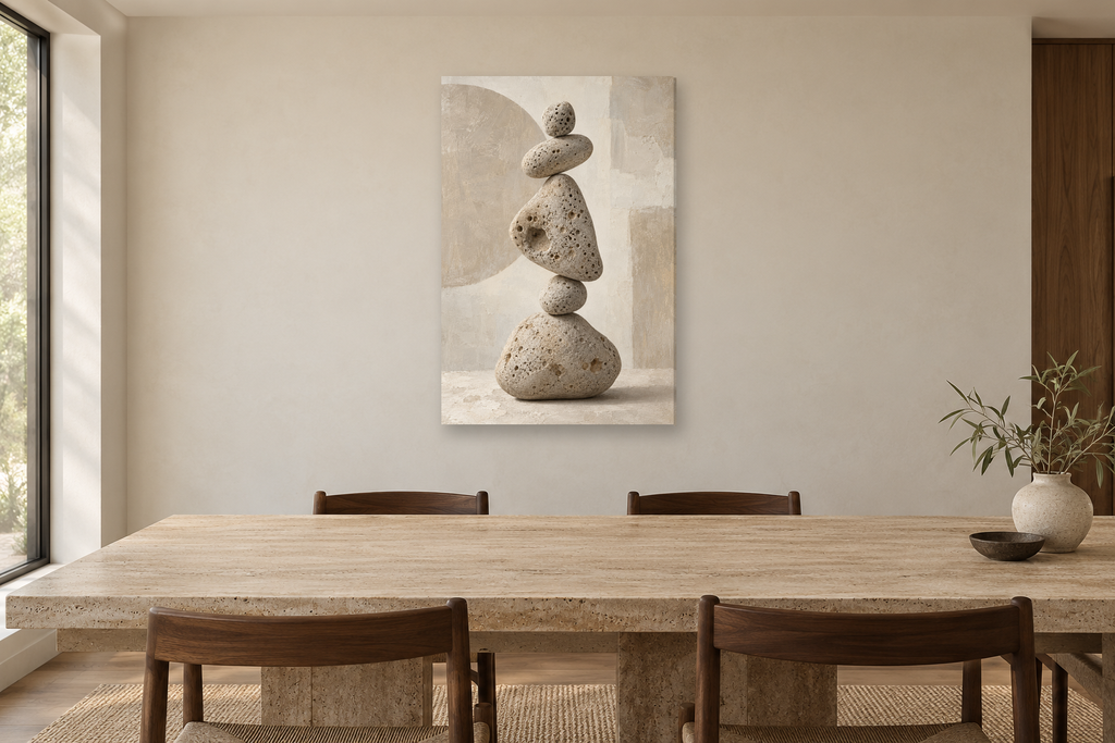 Pumice Study in a dining room — interior mockup with the complete original artwork