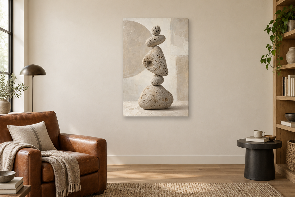 Pumice Study in a reading corner — interior mockup with the complete original artwork