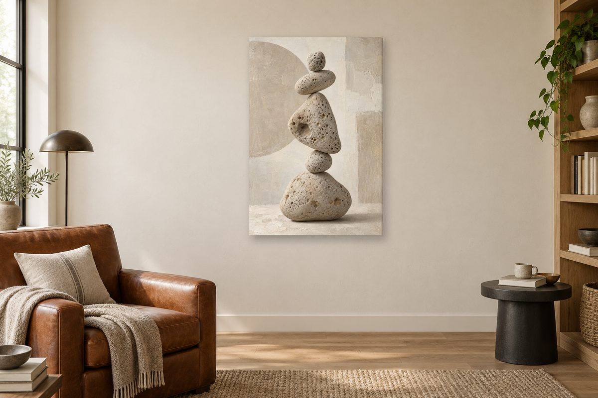 Pumice Study in a reading corner — interior mockup with the complete original artwork