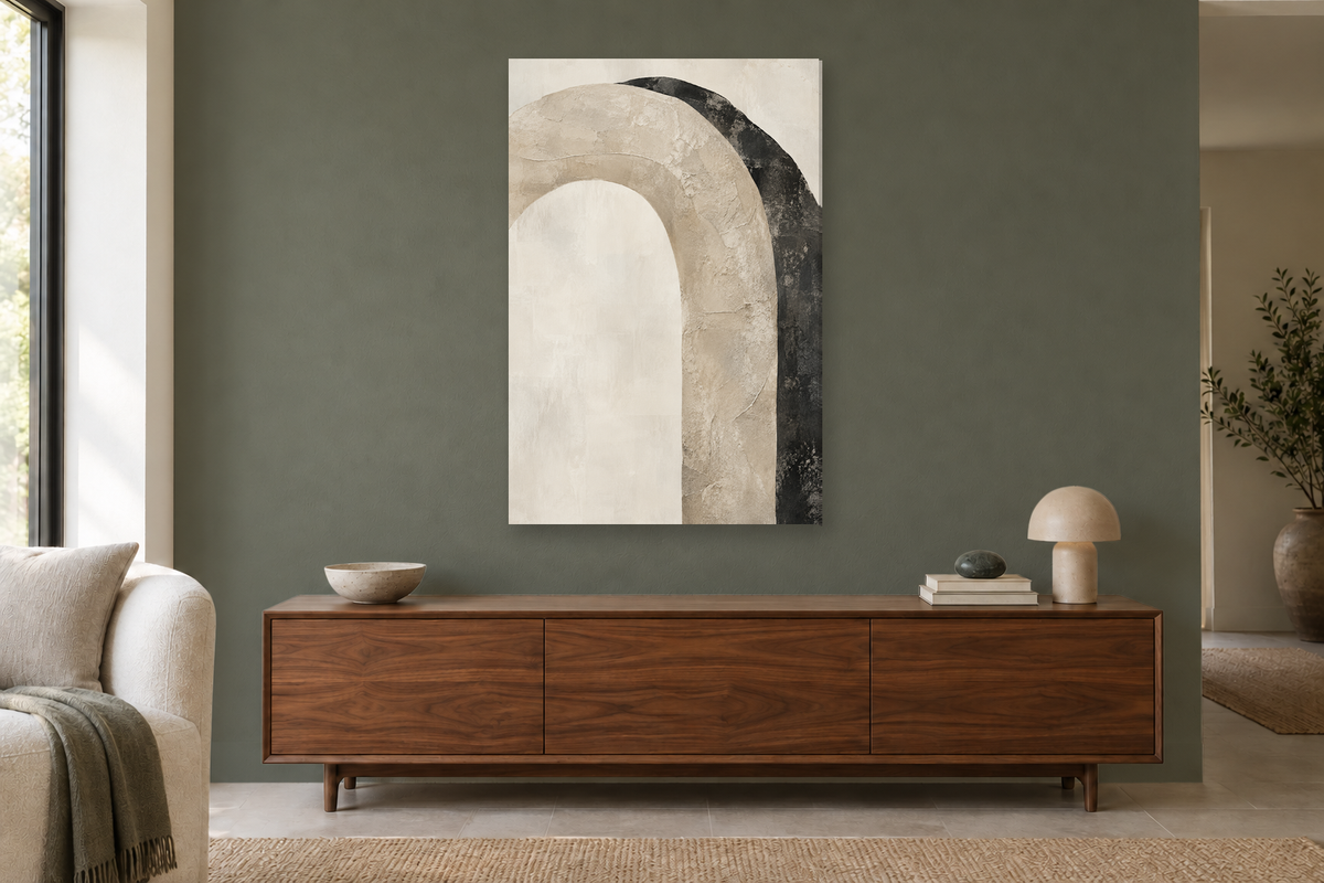 Natural Arc in a living room — interior mockup with the complete original artwork