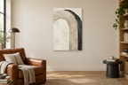 Natural Arc in a reading corner — interior mockup with the complete original artwork
