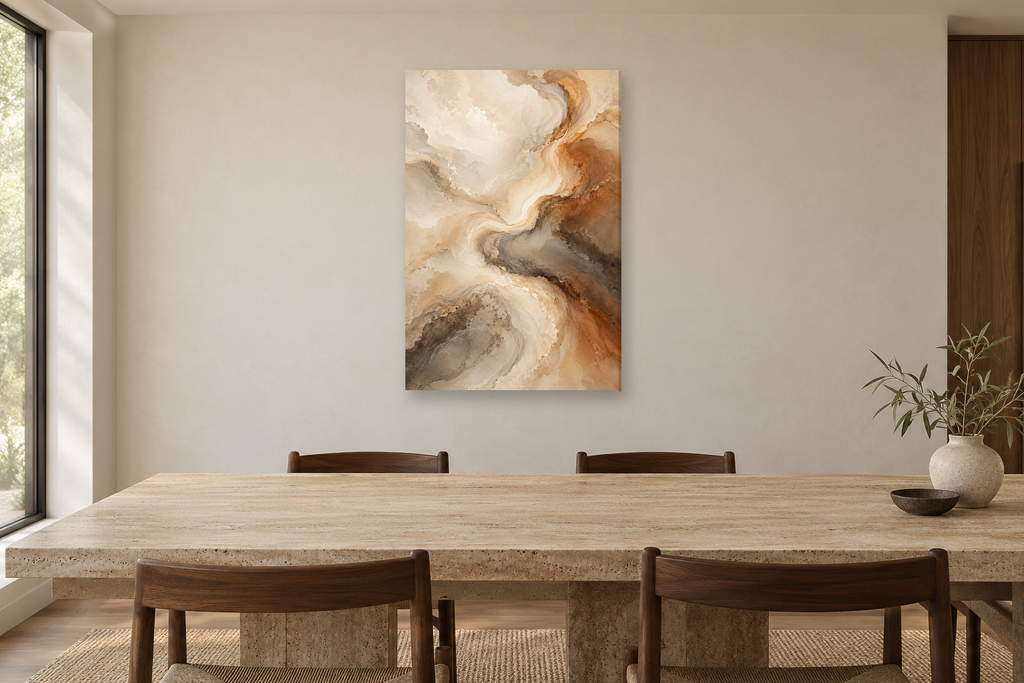 Clouded Marble in a dining room — interior mockup with the complete original artwork