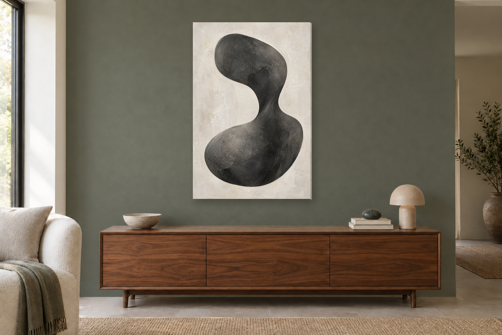 Still Form in a living room — interior mockup with the complete original artwork