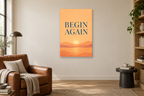 Begin Again in a reading corner — interior mockup with the complete original artwork
