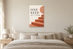 One Step at a Time in a bedroom — interior mockup with the complete original artwork