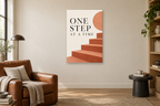 One Step at a Time in a reading corner — interior mockup with the complete original artwork