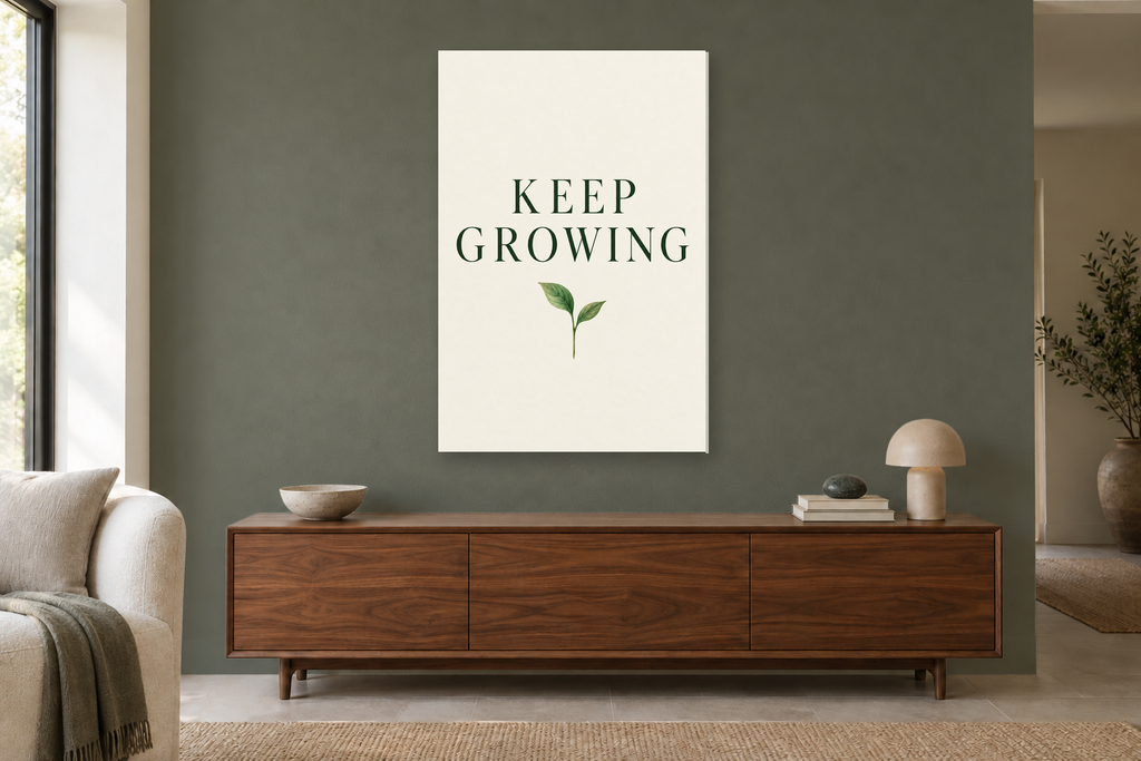 Keep Growing in a living room — interior mockup with the complete original artwork