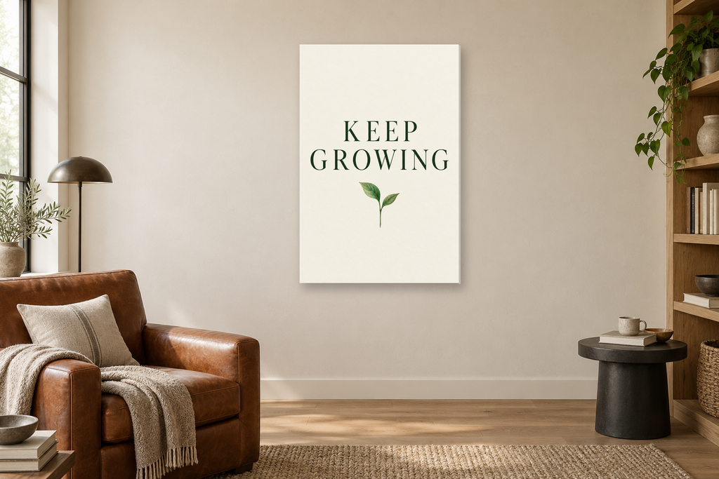 Keep Growing in a reading corner — interior mockup with the complete original artwork