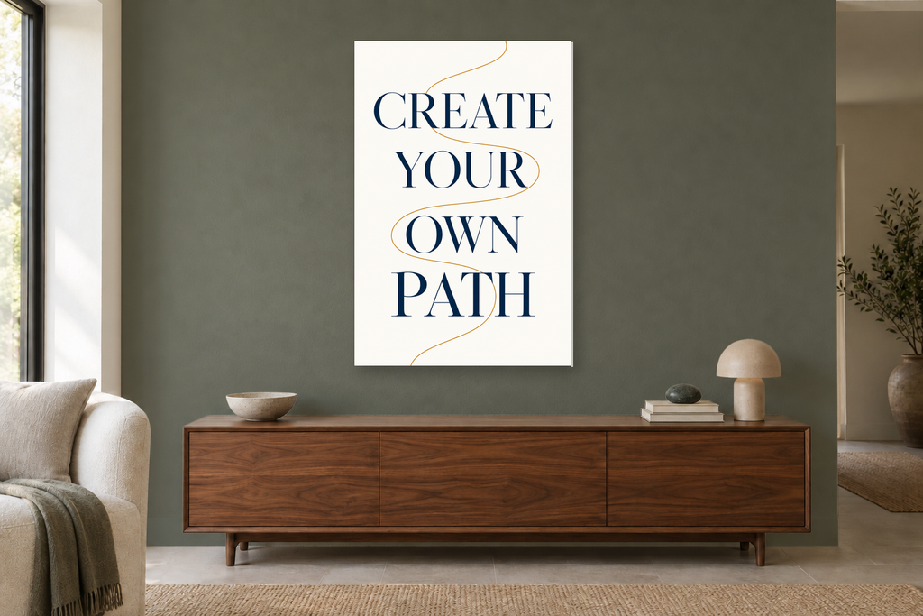 Create Your Own Path in a living room — interior mockup with the complete original artwork