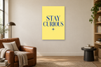 Stay Curious in a reading corner — interior mockup with the complete original artwork