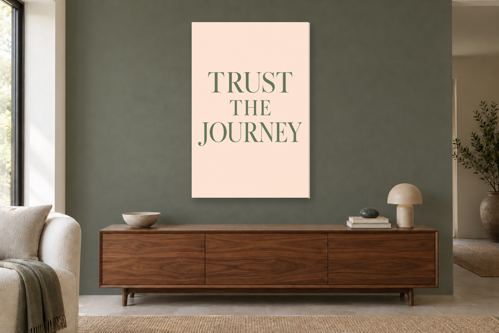 Trust the Journey in a living room — interior mockup with the complete original artwork