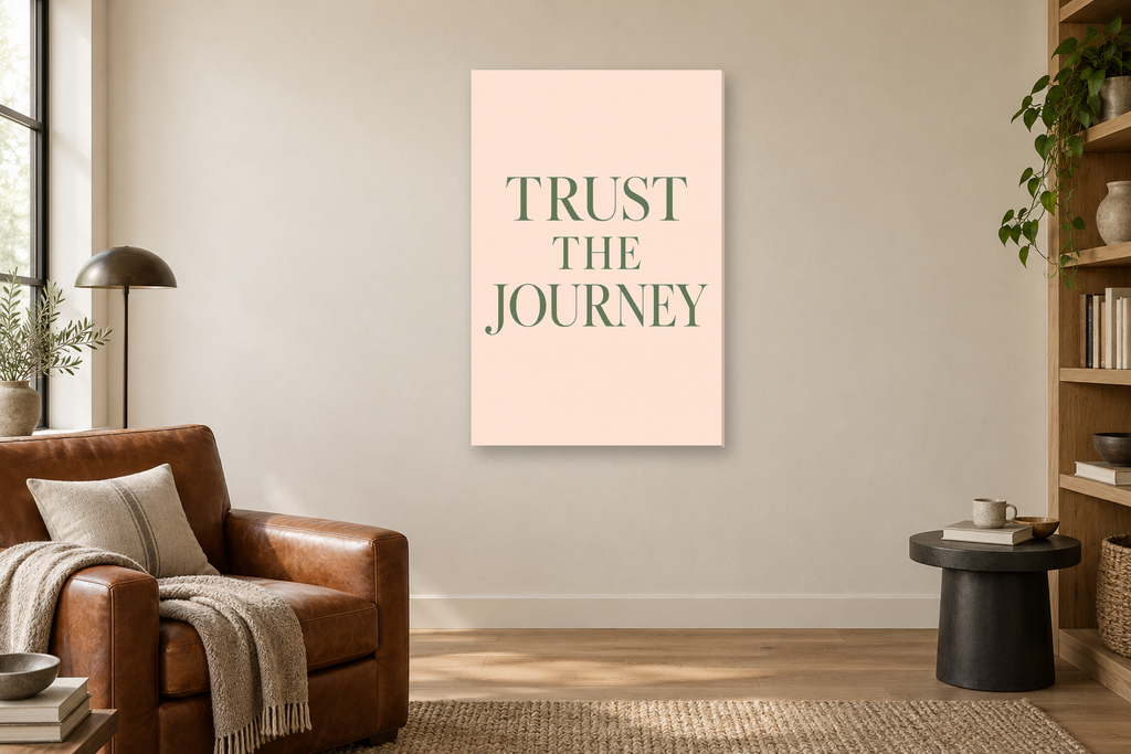 Trust the Journey in a reading corner — interior mockup with the complete original artwork