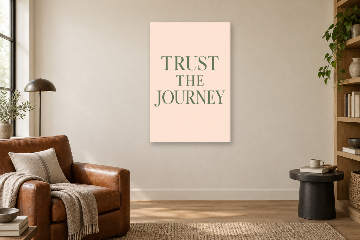 Trust the Journey in a reading corner — interior mockup with the complete original artwork