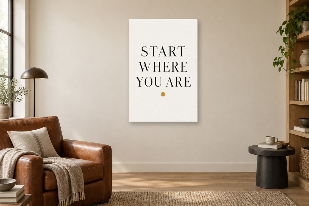 Start Where You Are in a reading corner — interior mockup with the complete original artwork