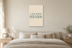 Live with Intention in a bedroom — interior mockup with the complete original artwork