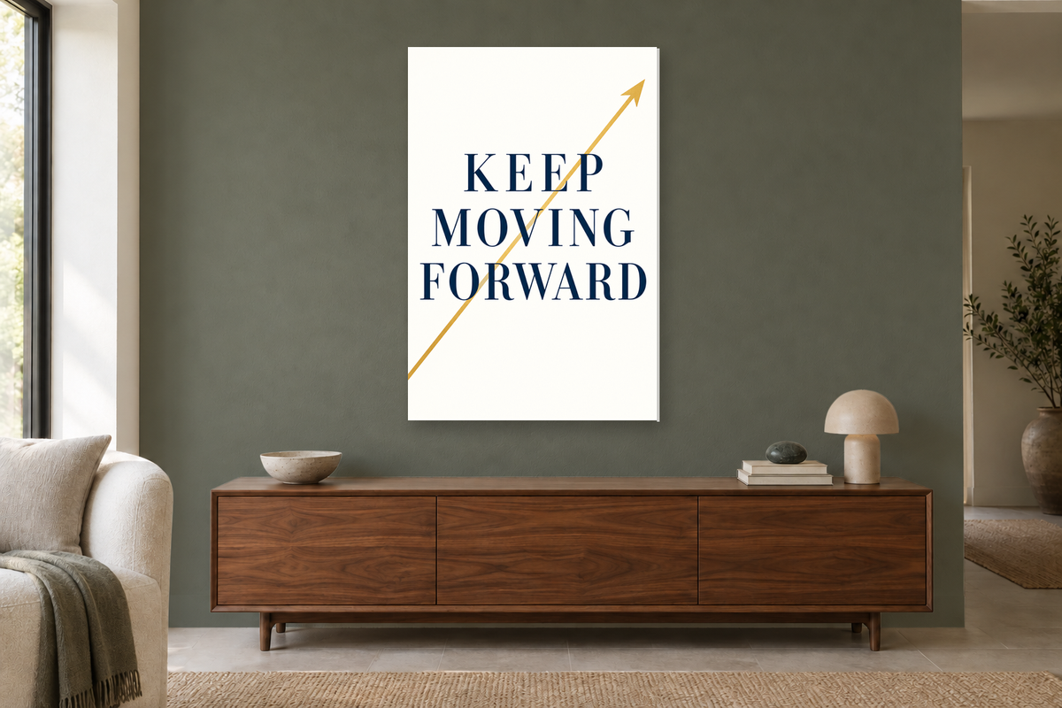 Keep Moving Forward in a living room — interior mockup with the complete original artwork