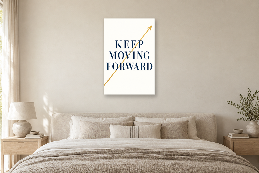 Keep Moving Forward in a bedroom — interior mockup with the complete original artwork