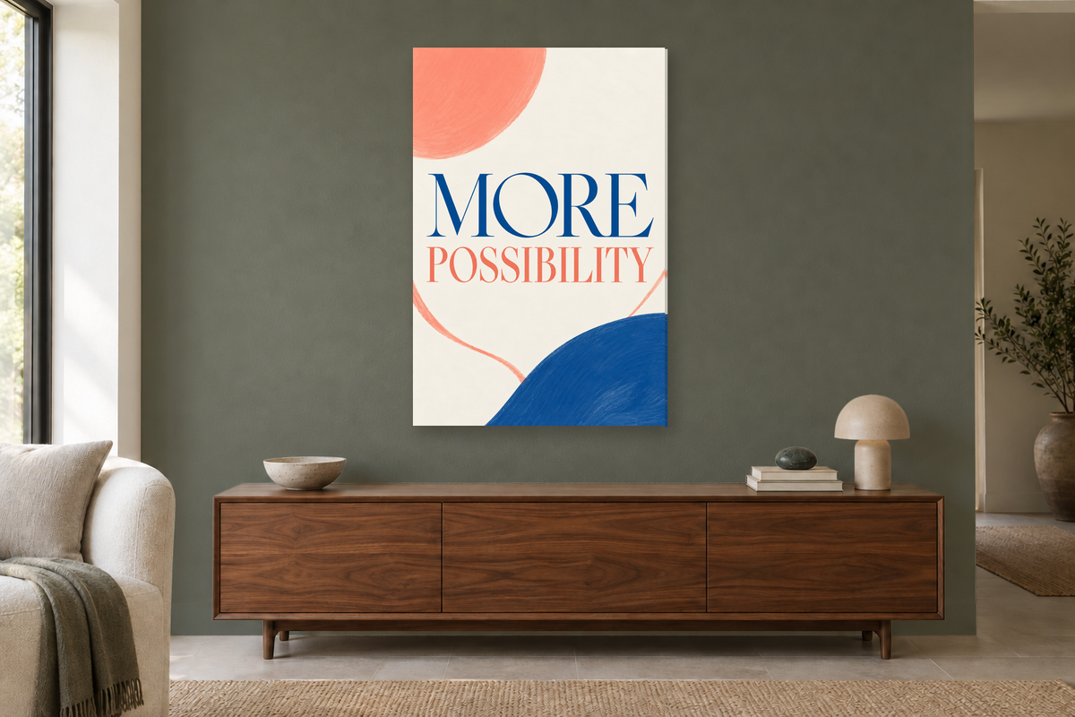 More Possibility in a living room — interior mockup with the complete original artwork