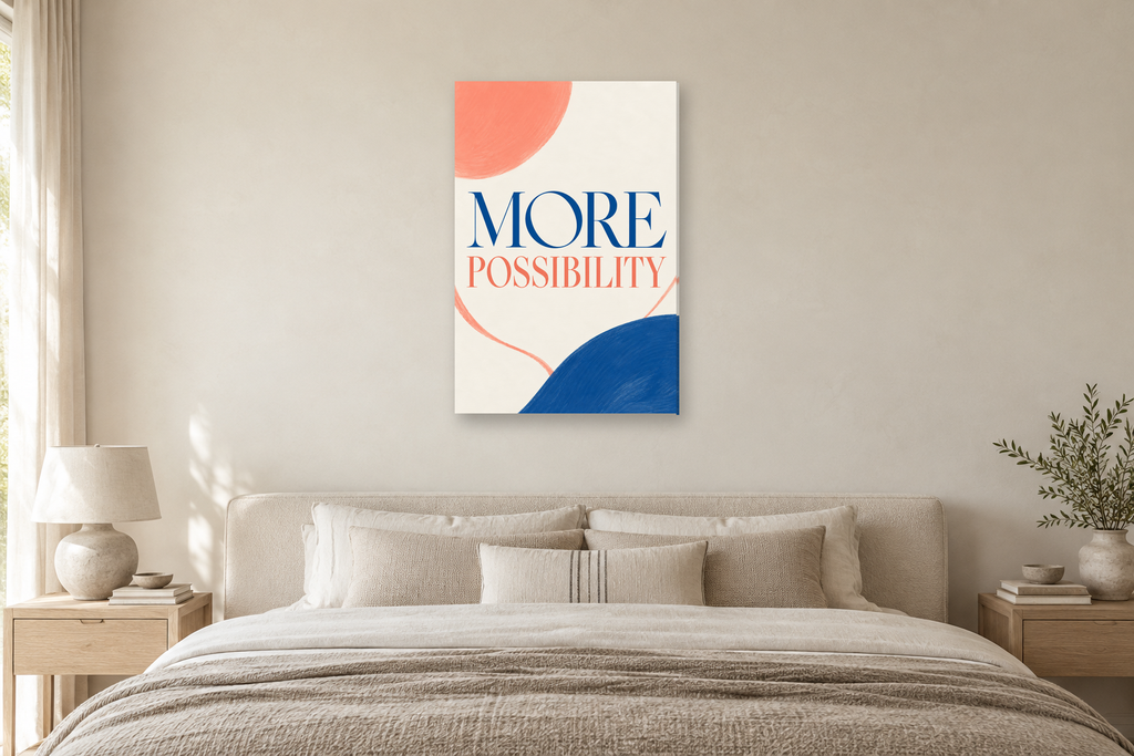 More Possibility in a bedroom — interior mockup with the complete original artwork