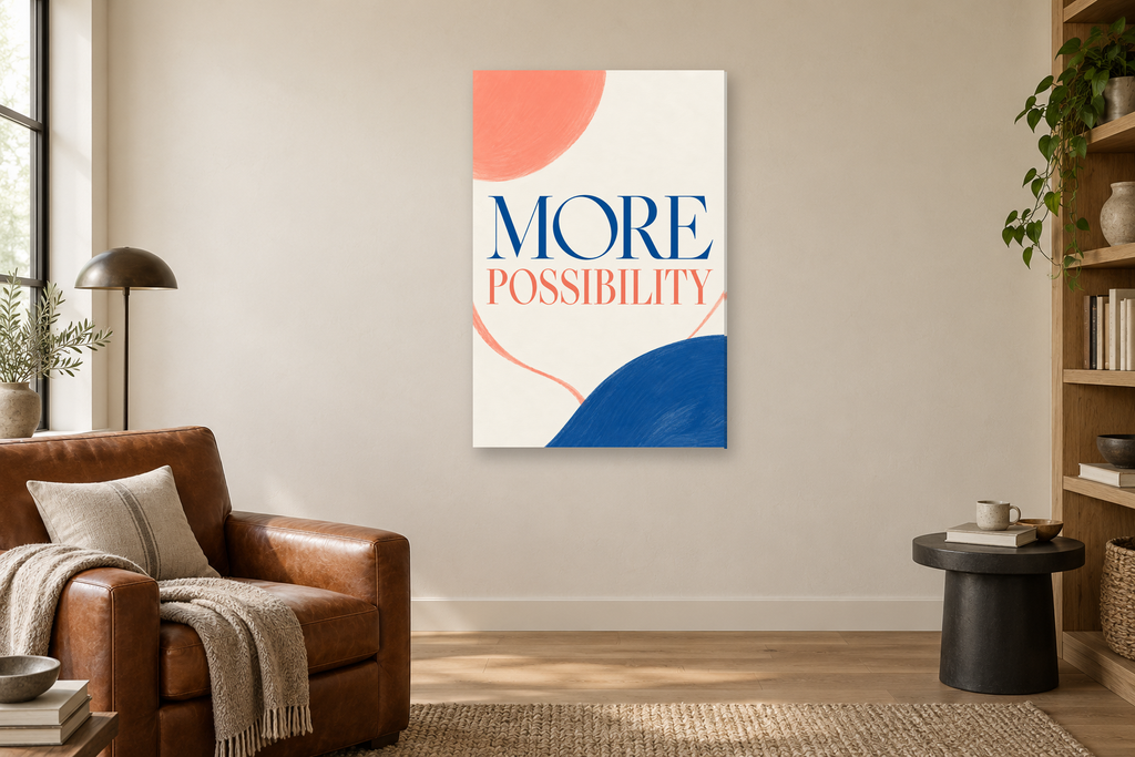 More Possibility in a reading corner — interior mockup with the complete original artwork