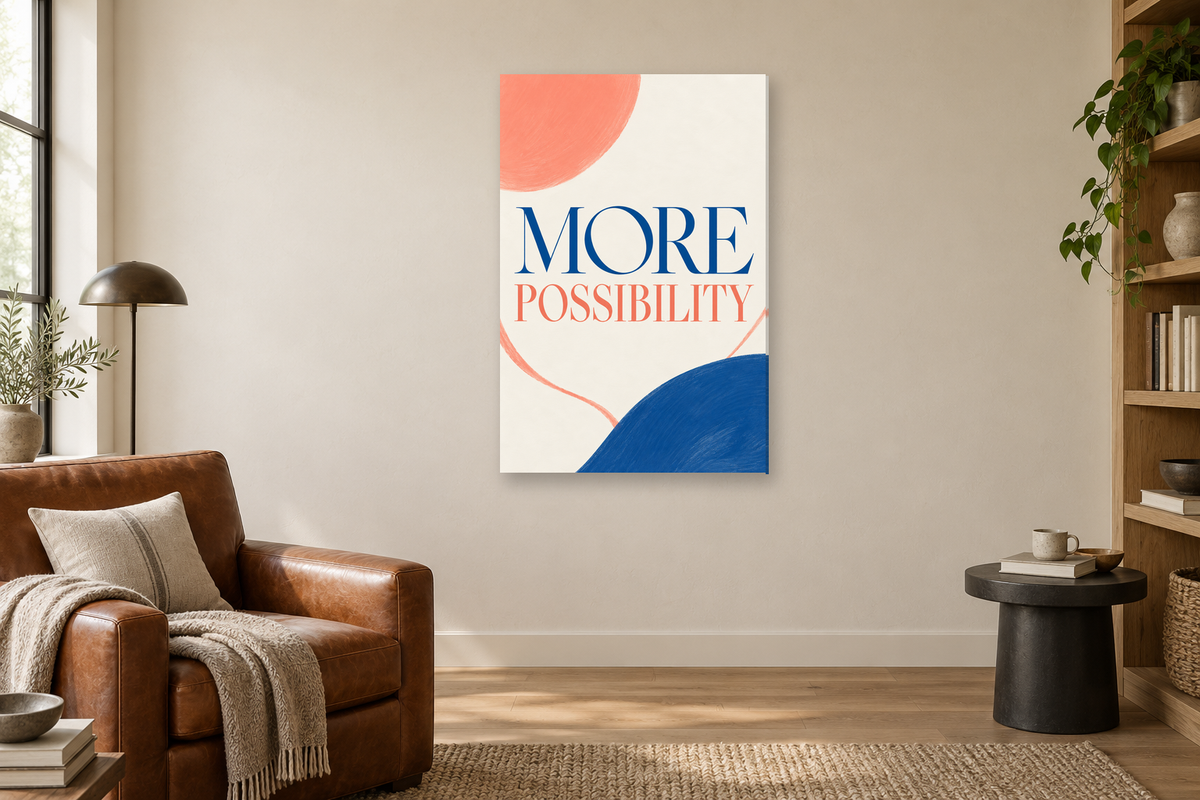 More Possibility in a reading corner — interior mockup with the complete original artwork