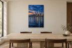 New York Blue in a dining room — interior mockup with the complete original artwork