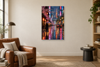 Tokyo Glow in a reading corner — interior mockup with the complete original artwork