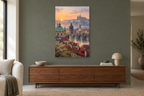 Prague Morning in a living room — interior mockup with the complete original artwork