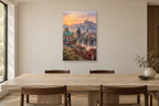 Prague Morning in a dining room — interior mockup with the complete original artwork
