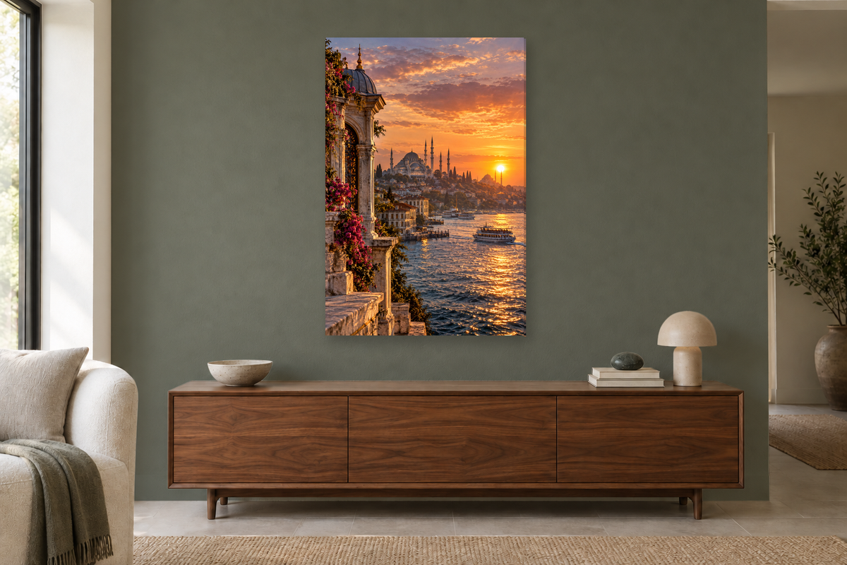 Istanbul Light in a living room — interior mockup with the complete original artwork