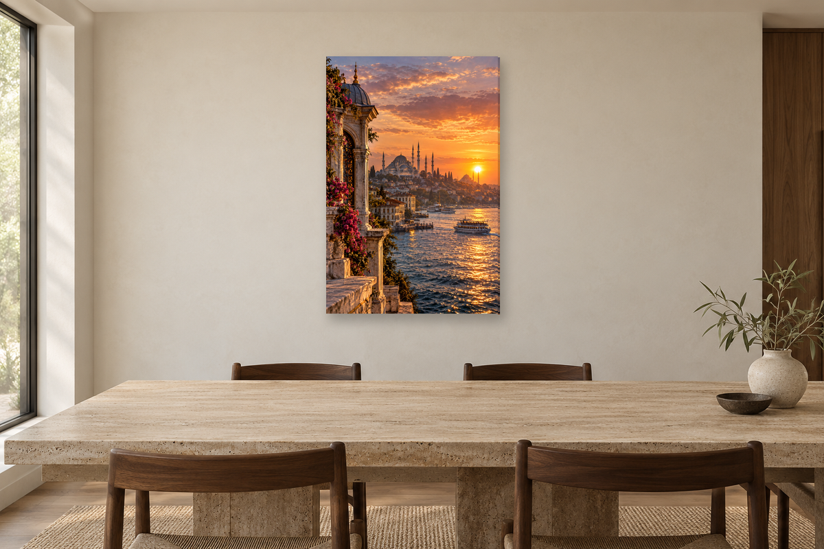 Istanbul Light in a dining room — interior mockup with the complete original artwork