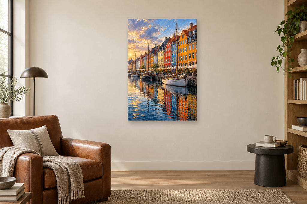 Copenhagen Colour in a reading corner — interior mockup with the complete original artwork