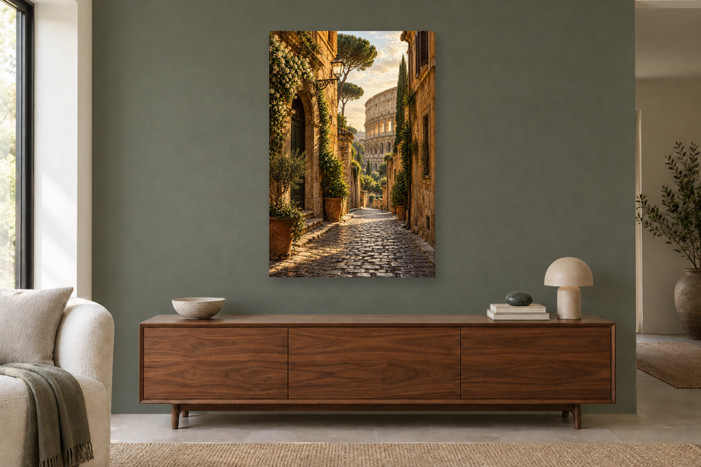 Rome Passage in a living room — interior mockup with the complete original artwork