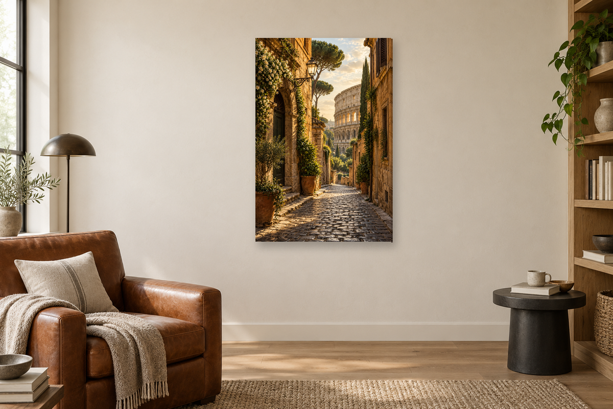 Rome Passage in a reading corner — interior mockup with the complete original artwork