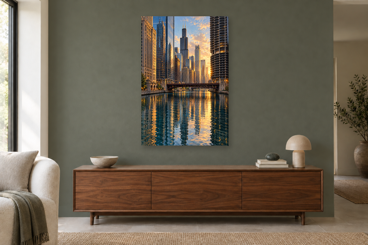 Chicago Lines in a living room — interior mockup with the complete original artwork
