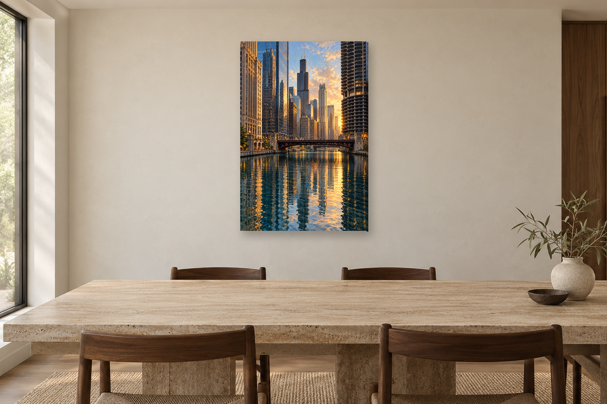 Chicago Lines in a dining room — interior mockup with the complete original artwork