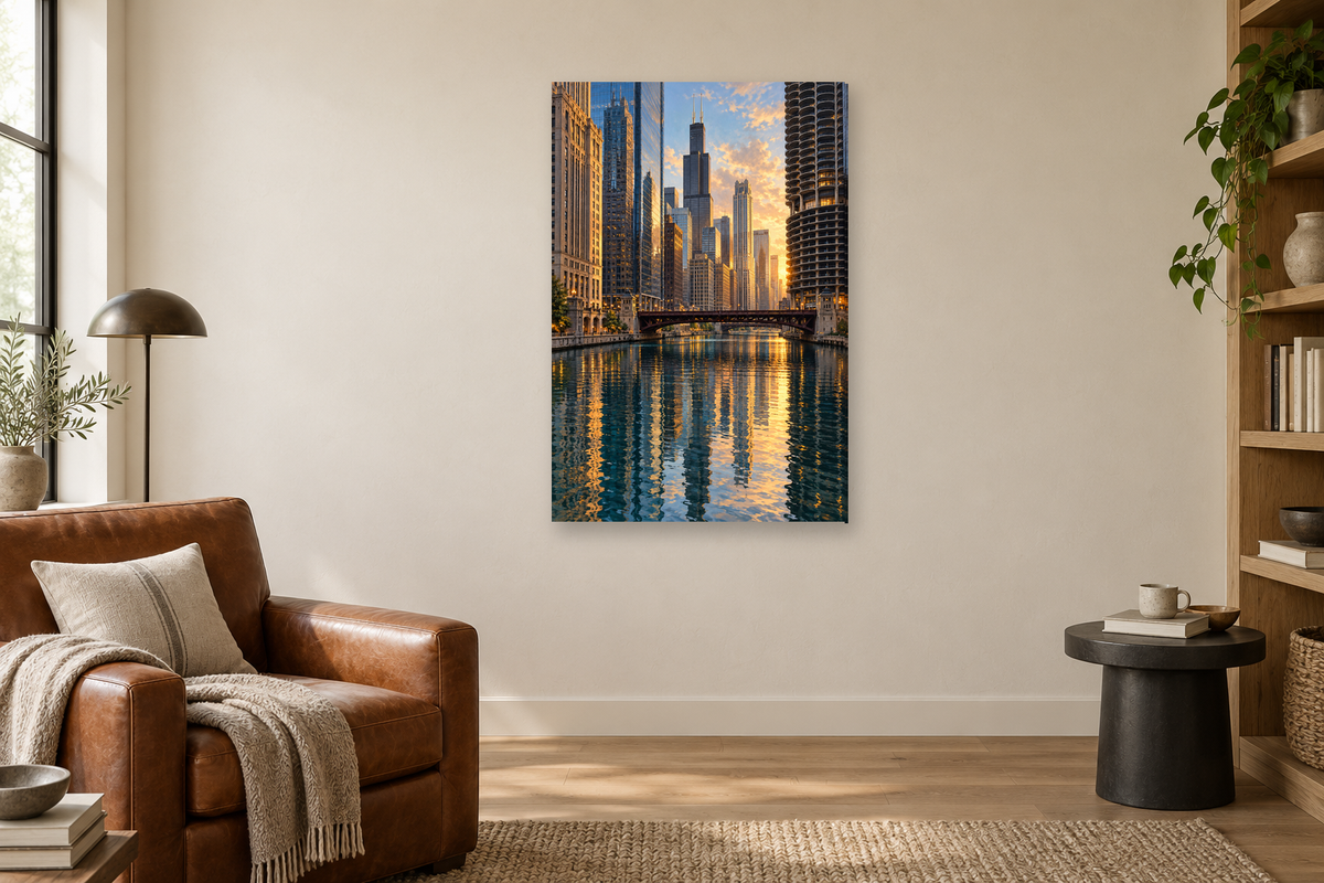 Chicago Lines in a reading corner — interior mockup with the complete original artwork
