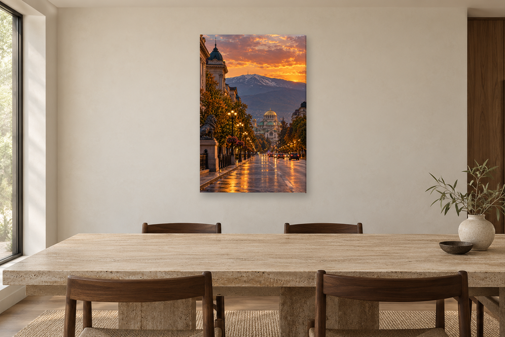 Sofia Evening in a dining room — interior mockup with the complete original artwork