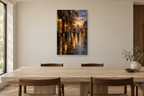 City After Rain in a dining room — interior mockup with the complete original artwork