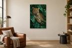 Emerald Leopard in a reading corner — interior mockup with the complete original artwork