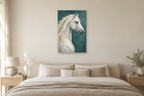 White Horse in a bedroom — interior mockup with the complete original artwork
