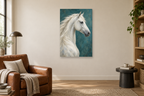 White Horse in a reading corner — interior mockup with the complete original artwork