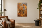 Fox in Autumn in a reading corner — interior mockup with the complete original artwork