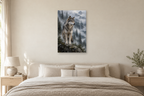 Wolf in Mist in a bedroom — interior mockup with the complete original artwork