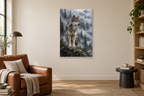 Wolf in Mist in a reading corner — interior mockup with the complete original artwork