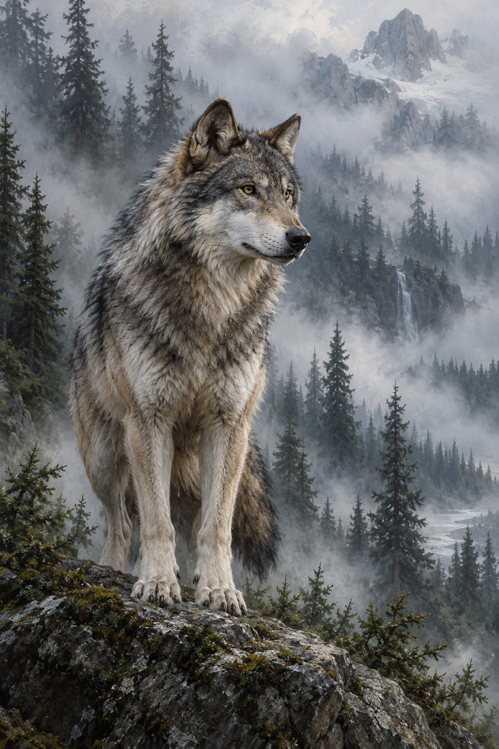 Wolf in Mist — original canvas artwork