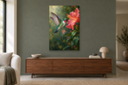 Hummingbird Jewel in a living room — interior mockup with the complete original artwork