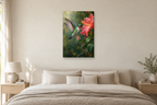 Hummingbird Jewel in a bedroom — interior mockup with the complete original artwork