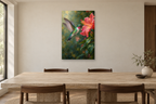 Hummingbird Jewel in a dining room — interior mockup with the complete original artwork